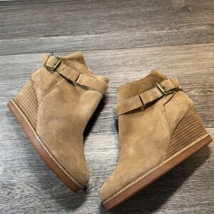 J jill Tan Suede/leather Wedge Ankle Boots woman’s 8.5 (s116)
